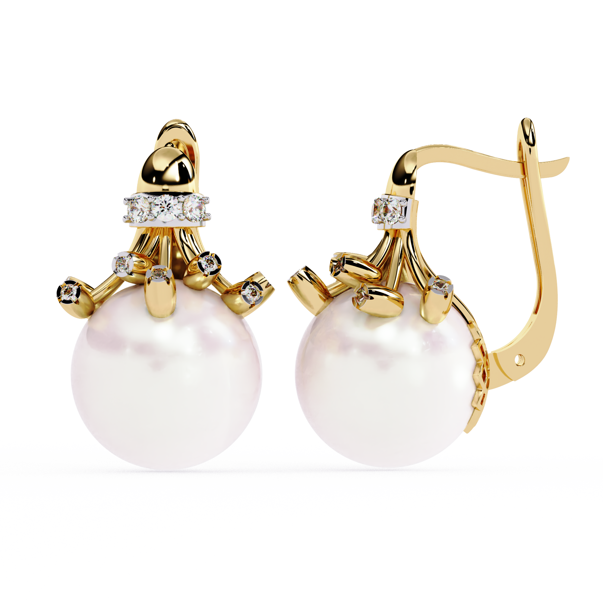 Buy Natural Diamond Claw Pearl Earrings | Solitairekart